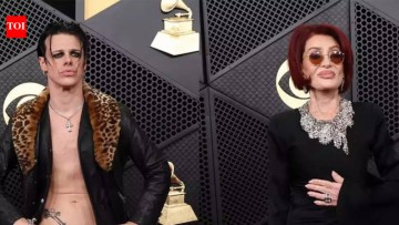Yungblud celebrates winning the Best Rock Performance award at the Grammys, while Sharon Osbourne makes a stunning arrival in a chic black outfit!