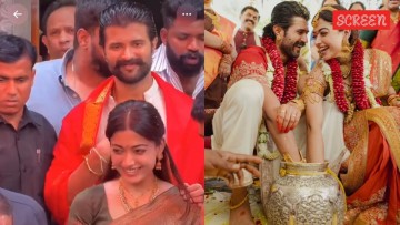 Vijay Deverakonda and Rashmika Mandanna celebrate their union by visiting TTD temple in Hyderabad.