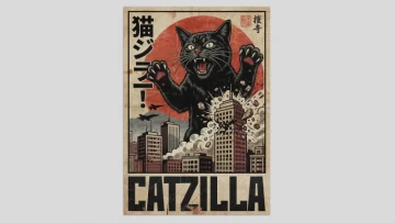 Discover the Catzilla: A Creative Vintage Poster Photoshop Template for Artistic Designs