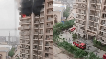 Noida High-Rise Fire Triggers Safety Debate, Internet Jokes 'Podho Mei Paani Dene Aaye Hai' As Video Goes Viral