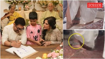 Aamir Khan wears anklets with dhoti, seen barefoot after wedding with Gauri Spratt.