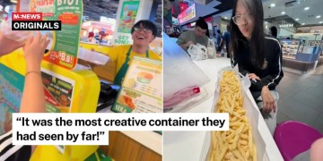S'porean gets creative by crafting super-long tray for Potato Corner's Bring-Your-Own-Tub promotion