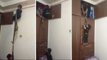 "That's not three kids, it's three little commandos," one commenter wrote after watching siblings recreate their wardrobe climb | Attack of the Fanboy