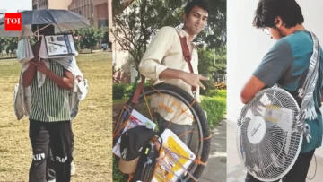 Who needs a bag? VIT Bhopal students bring books to class in cookers, umbrella and even an ice-cream cart