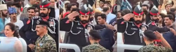 Indian Army officer's wife requests photo with Pakistani Ranger at Wagah, who politely poses and salutes the officer