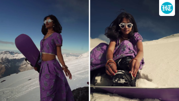 Indian woman wears lehenga to go snowboarding in Switzerland
