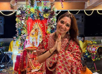 Tamannaah Bhatia attends Mata Ki Chowki on first day of Navratri; shares experience saying, "Five hours of music, prayer and surrender
