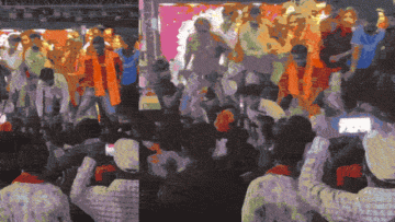 Garba Night Mein Rang Mein Bhang! 🥁 Right-Wing Groups Disrupt Event Over Muslim Youths’ Presence, Congress Leader Shoved on Stage