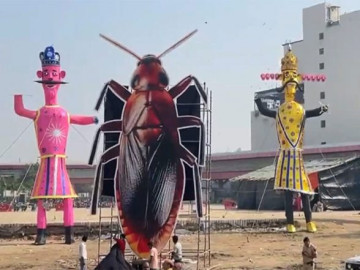 Ravana, Meghnad, Kumbhakarna… and a Cockroach? Delhi’s 30 Foot Cockroach Effigy Sparks Political Buzz, AAP Seeks FIR