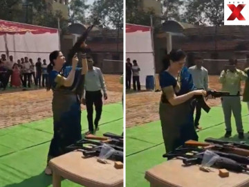‘Lady Singham’ IPS Officer Ankita Sharma Fires AK-47 During Dussehra Shastra Puja, Video Goes Viral 🔥
