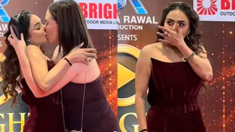 Nikita Rawal Left Shocked As Female Fan Suddenly Kisses Her On Lips At Red Carpet