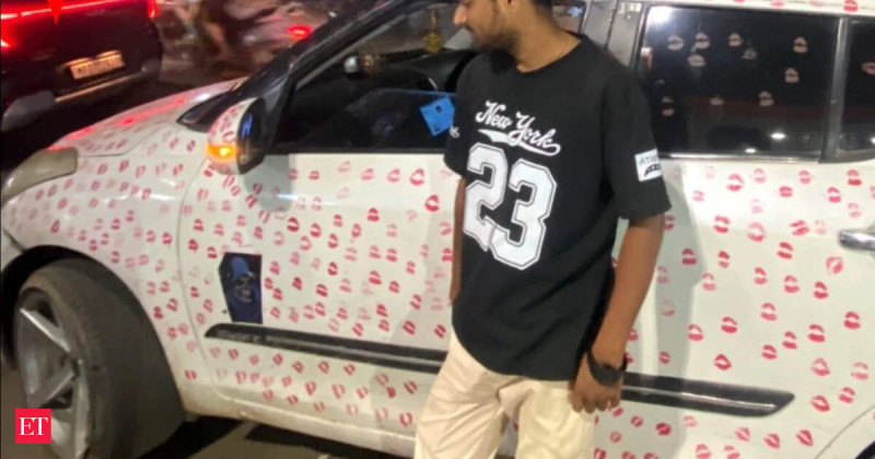 3,400 kiss marks in four hours: Girlfriend covers Gwalior man's car in lipstick, then cops show up with ₹5,500 fine and a car wash